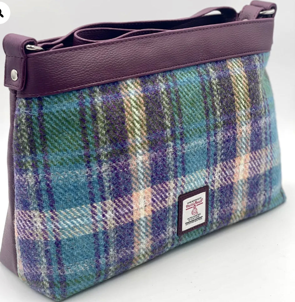 Harris Tweed Large Shoulder Bag in Turquoise Herringbone. 