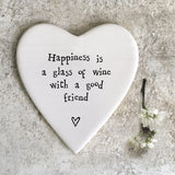 Porcelain Heart Coaster-Happiness Glass Wine