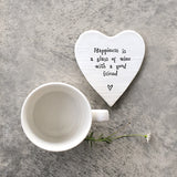 Porcelain Heart Coaster-Happiness Glass Wine
