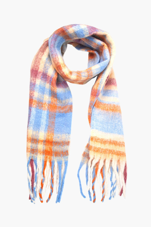 Denim Blue Traditional Check Print Heavyweight Scarf