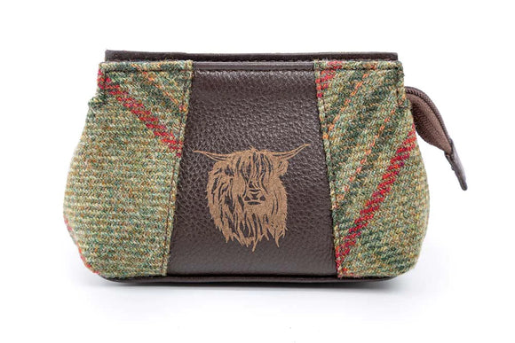 Coo Coin Purse Green Classic Tweed & Brown Leather