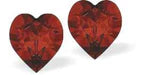 Austrian Crystal Heart Stud Earrings in Red Magma