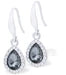 Crystal Encrusted Sparkling Peardrop Drop Earrings, Black Diamond Colour Setting, Rhodium Plated