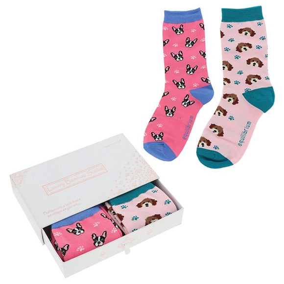 Ladies Bamboo Socks Gift Box Dogs