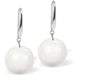 Austrian Crystal Pearl Drop Earrings in Crystal White, Rhodium Plated
