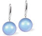 Austrian Crystal Pearl Drop Earrings in Iridescent Light Blue, Rhodium Plated