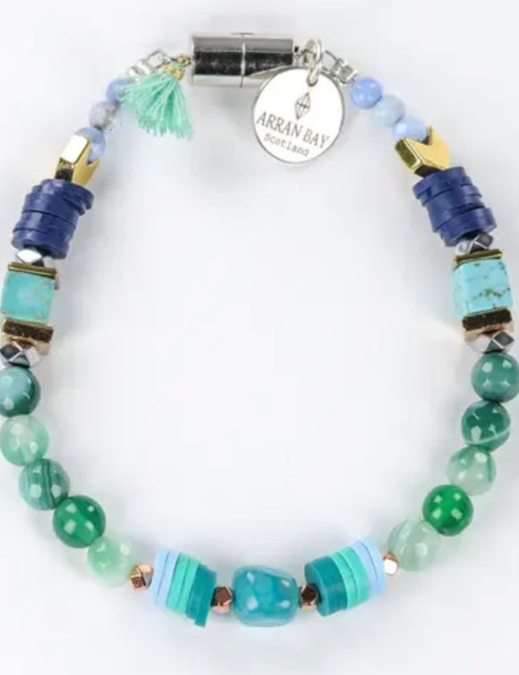Arran Bay Turquoise Agate, Jasper Stone, Hematite Bracelet
