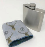 Harris Tweed Hip Flask 6oz - Green/Brown Tweed, Boxed