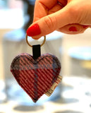 Harris Tweed Heart Keyring in Green/Purple Plaid