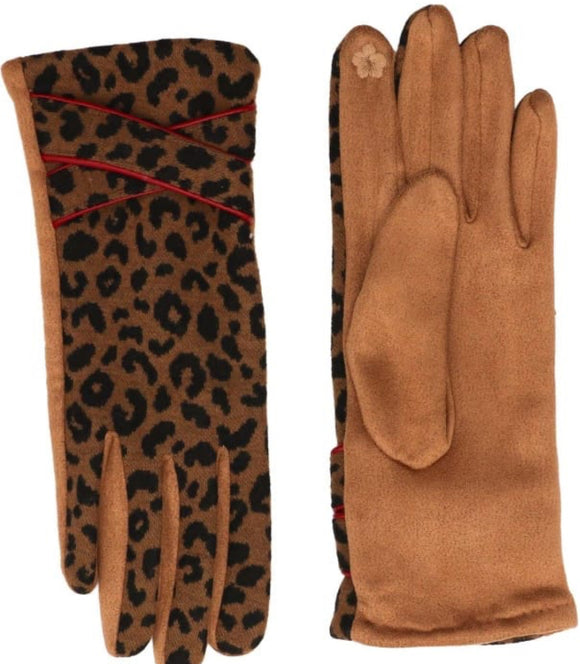 Gloves Animal Print, Brown