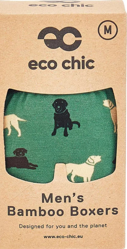 Eco-Chic Eco Friendly Men's Bamboo Boxers Labradors, Size Medium