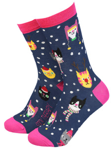 Cats With Christmas Hats – Women’s Bamboo Socks, Size 4-7