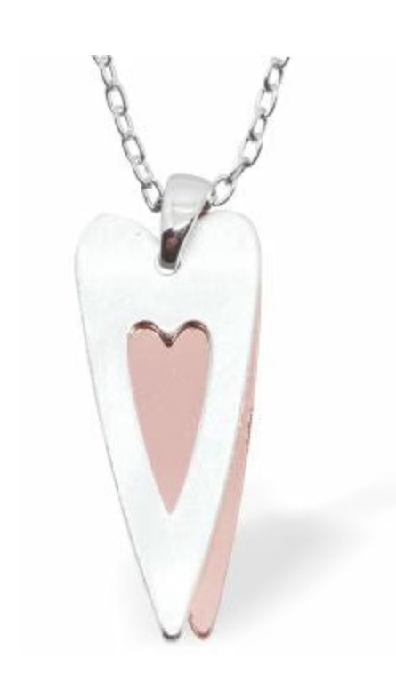 Long Wild Heart Necklace In Silver And Rose Gold, Rhodium Plated
