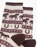 Horse & Horseshoe Stripe Women's Bamboo Socks in Cream, Size 3-7 UK