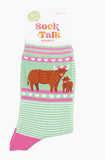 Women's Bamboo Socks - Green, Highland Cow and Calf