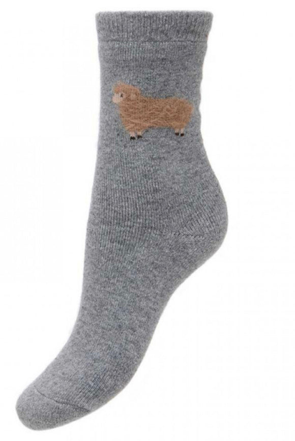 Grey Wool Blend Socks With Fluffy Sheep (4-7)