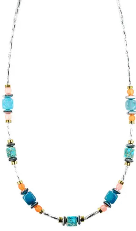 Arran Bay Turquoise Agate, Jasper, Hematite & Glass Necklace