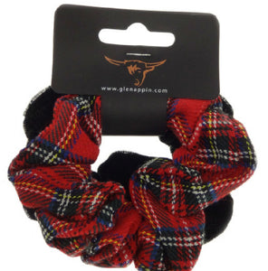 Pack of 2 Scrunchies (1 x Red Tartan, 1 x Plain Black)