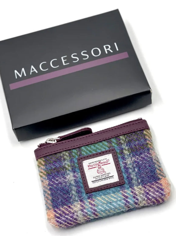 Harris Tweed Coin Purse, Green/Purple Plaid