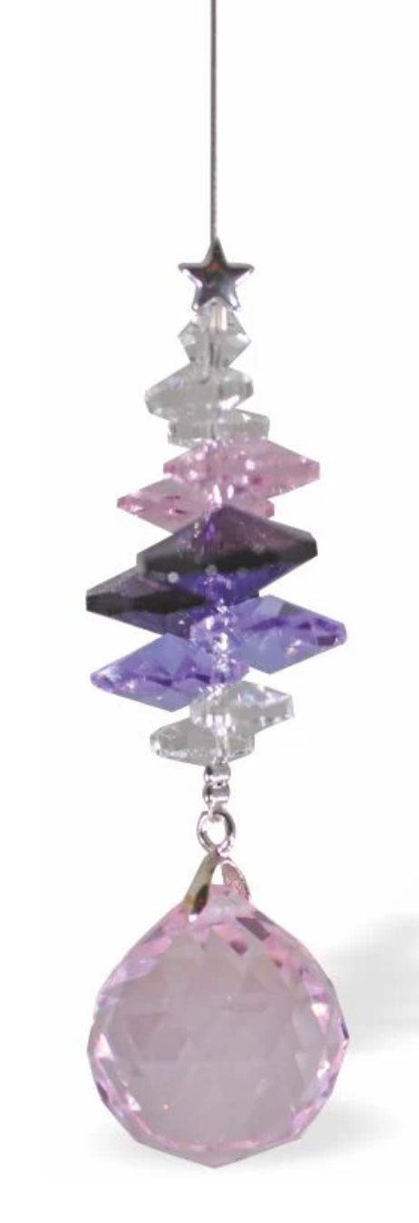 Austrian Crystal Suncatcher, Multi-faceted, Multi-Coloured Crystals with Rose Pink Sphere