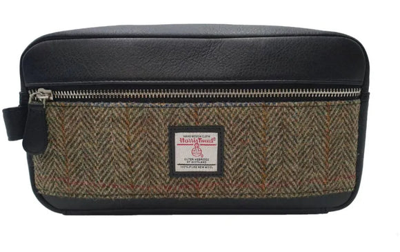 Harris Tweed Wash Bag, Country Green