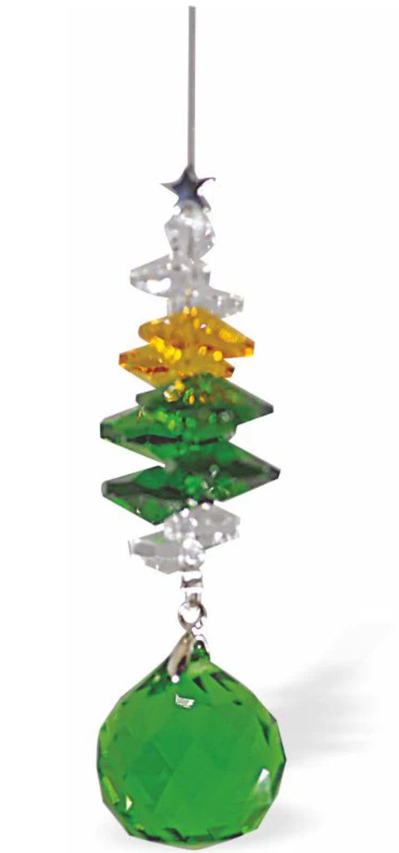 Austrian Crystal Suncatcher, Multi-faceted, Multi-Coloured Crystals with Fern Green Sphere
