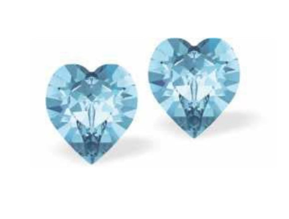 Light Sapphire Heart Studs, 7mm
