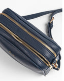 Navy Blue Double Zip Vegan Leather Camera Bag