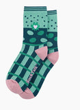 Frog Combed Cotton Pattern Embroidered Socks in Mint Green