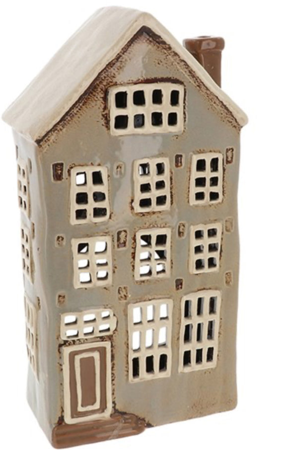 Village Pottery Tall Grey Townhouse Tealight