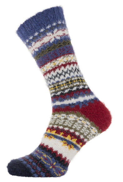 Red Heeled, Patterned Wool Blend Socks (7 - 11)