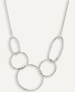 Geo Abstract Interlocking Circles Necklace In Silver & Rose Gold-Tone