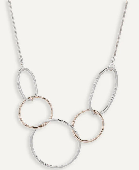 Geo Abstract Interlocking Circles Necklace In Silver & Rose Gold-Tone