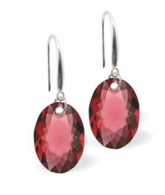 Austrian Crystal Multi Faceted Oval Elliptic Drop Earrings in Scarlet Red