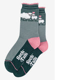 Women's Bamboo Socks - Green/Pink, Lambs Size 3-7 UK