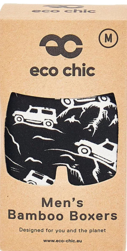 Eco-Chic Eco Friendly Men's Bamboo Boxers Land Rovers, Size Medium