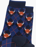 Highland Cow Argyle Men's Bamboo Socks in Navy Blue Sizes 7-11 UK