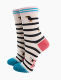Winding Sausage Dog Bamboo Socks in Cream Size 3-7 UK
