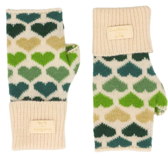 Gloves Fingerless Hearts, Green