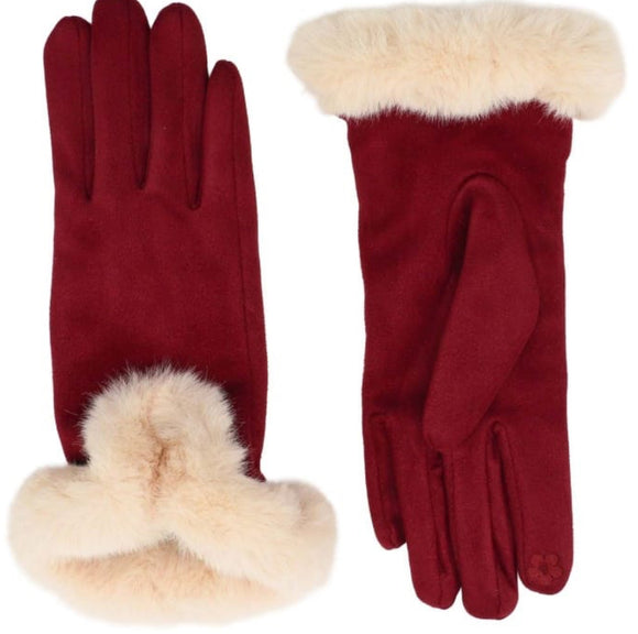 Gloves Faux Fur Cuff, Burgundy