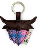 Harris Tweed Highland Coo Keyring in Pastel Pink