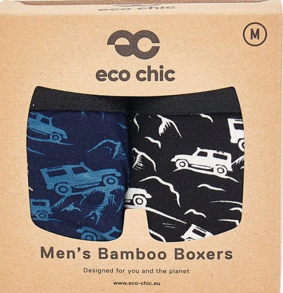 Eco-Chic Eco Friendly Men's Bamboo Boxers Land Rovers, Size Extra Large