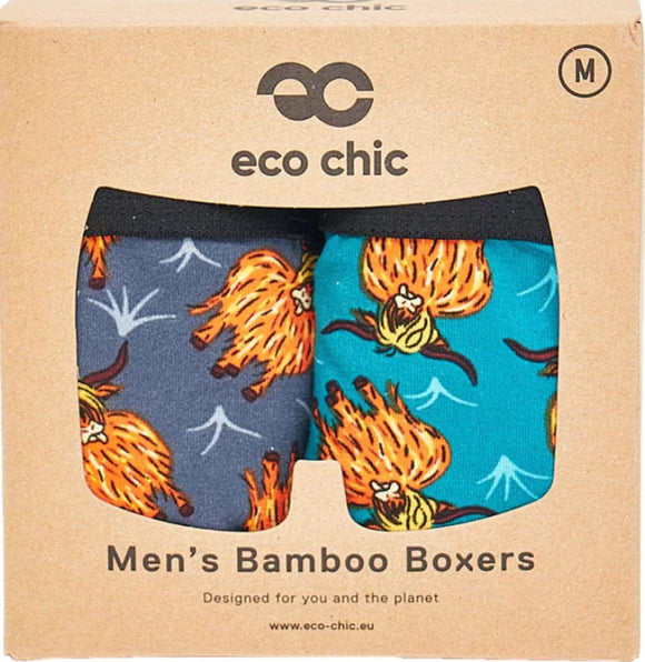 Eco-Chic Eco Friendly Men's Bamboo Boxers Highland Cow, Size Large