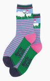 Women's Bamboo Socks - Blue, Sheep and Lamb, Size 3-7 UK