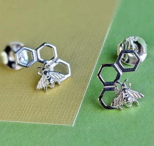 Silver Bumble Bee Stud Earrings