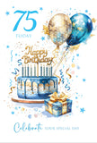 75 Today Happy Birthday (Blue Cake And Balloons)