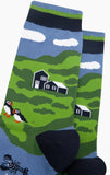 Puffins & Lobsters Bamboo Socks in Green, Size 7-11 UK