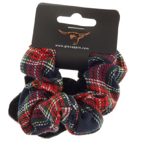 Pack of 2 Scrunchies (1 x Blue Tartan, 1 x Plain Black)