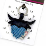 Harris Tweed Highland Coo Keyring in Sky Blue