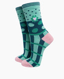 Frog Combed Cotton Pattern Embroidered Socks in Mint Green